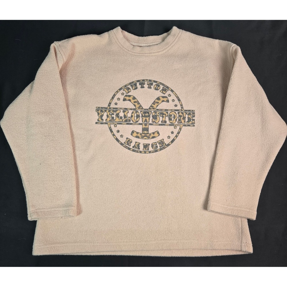 Yellowstone Dutton Ranch Fleece Sweatshirt‎ Pullover Pink Leopard Med Made USA